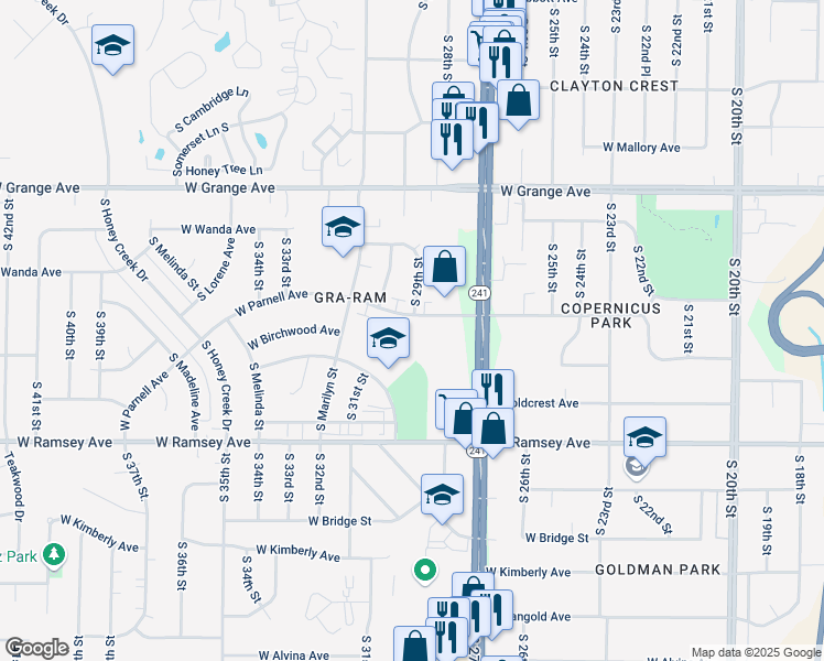 map of restaurants, bars, coffee shops, grocery stores, and more near 3001 ADJ West Parnell Avenue in Milwaukee