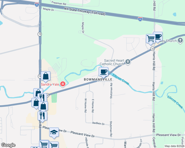 map of restaurants, bars, coffee shops, grocery stores, and more near 5244 Genesee Street in Erie County