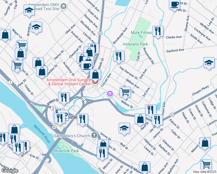 map of restaurants, bars, coffee shops, grocery stores, and more near 1 Willow Street in Amsterdam