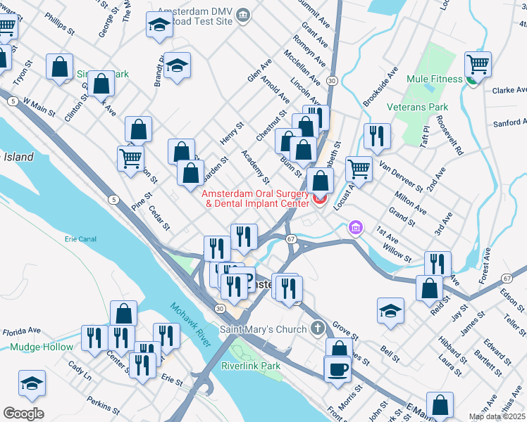 map of restaurants, bars, coffee shops, grocery stores, and more near 24 William Street in Amsterdam