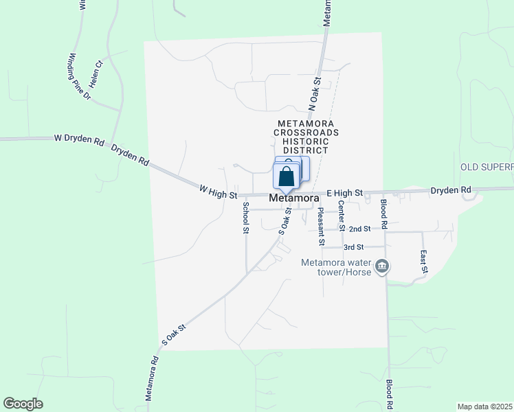 map of restaurants, bars, coffee shops, grocery stores, and more near 4075 School Street in Metamora