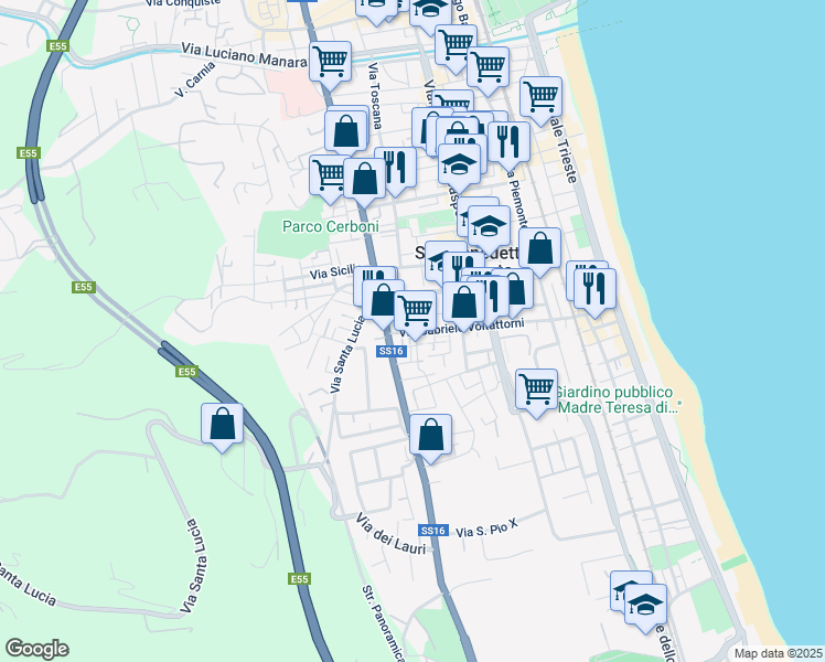 map of restaurants, bars, coffee shops, grocery stores, and more near 9 Via Gabriele Voltattorni in San Benedetto del Tronto