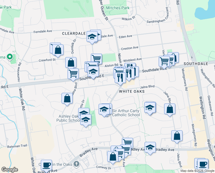 map of restaurants, bars, coffee shops, grocery stores, and more near 847 Jalna Boulevard in London