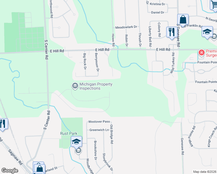 map of restaurants, bars, coffee shops, grocery stores, and more near in Grand Blanc Township