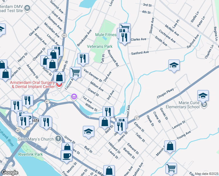 map of restaurants, bars, coffee shops, grocery stores, and more near 56 Milton Avenue in Amsterdam