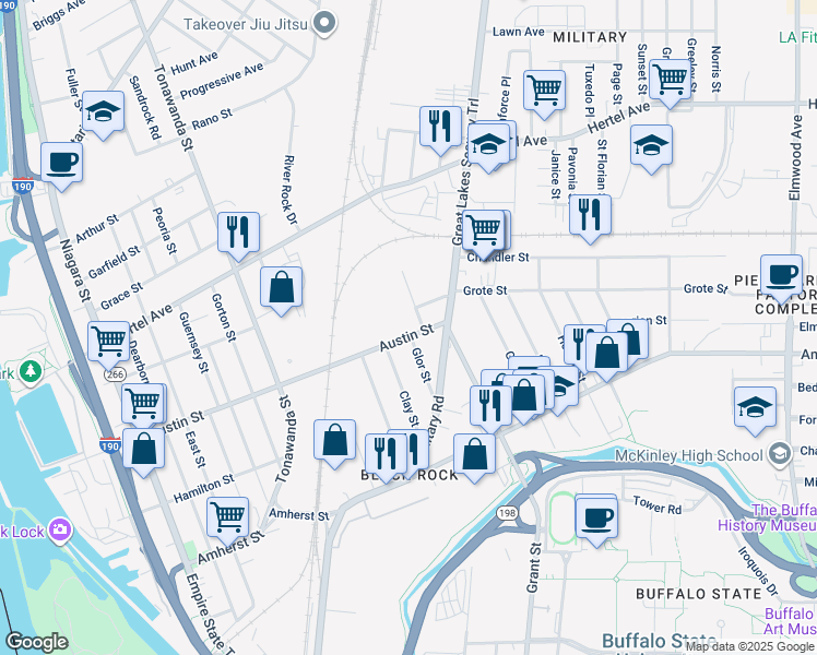 map of restaurants, bars, coffee shops, grocery stores, and more near 36 Joslyn Place in Buffalo