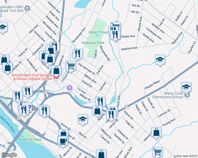 map of restaurants, bars, coffee shops, grocery stores, and more near 47 Van Derveer Street in Amsterdam