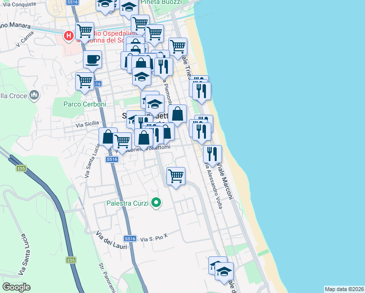map of restaurants, bars, coffee shops, grocery stores, and more near 9 Via Gabriele Voltattorni in San Benedetto del Tronto