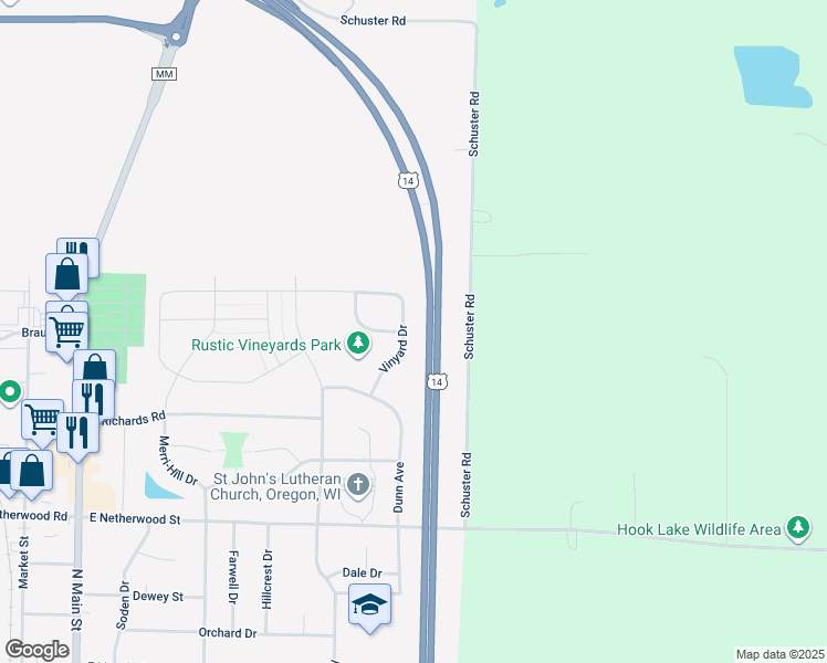 map of restaurants, bars, coffee shops, grocery stores, and more near 1058 Vinyard Drive in Oregon