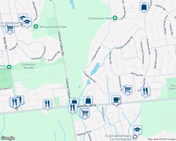 map of restaurants, bars, coffee shops, grocery stores, and more near 946 Longworth Road in London