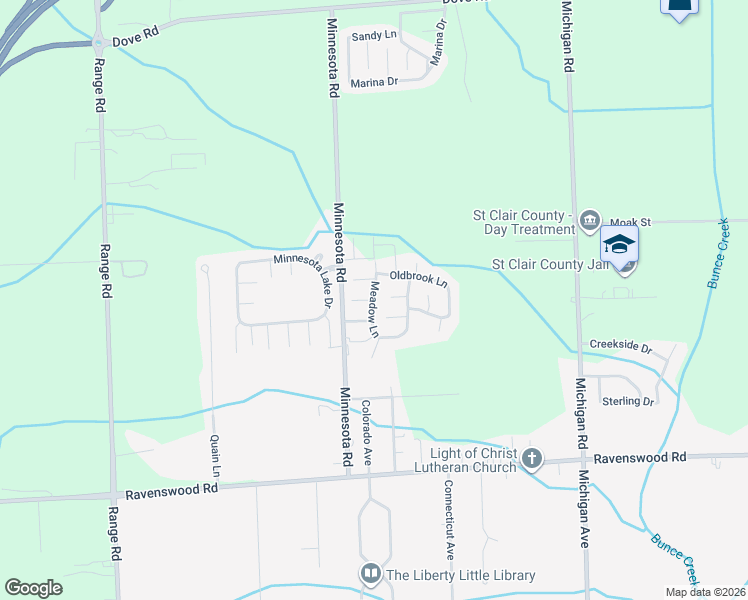 map of restaurants, bars, coffee shops, grocery stores, and more near Meadow Lane in Port Huron