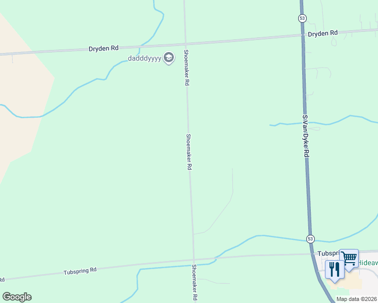 map of restaurants, bars, coffee shops, grocery stores, and more near 4438 Shoemaker Road in Almont