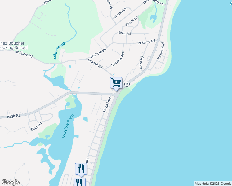 map of restaurants, bars, coffee shops, grocery stores, and more near 933 New Hampshire 1A in Hampton