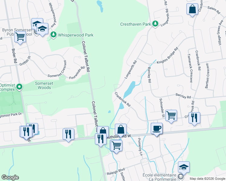 map of restaurants, bars, coffee shops, grocery stores, and more near 1011 Longworth Road in London