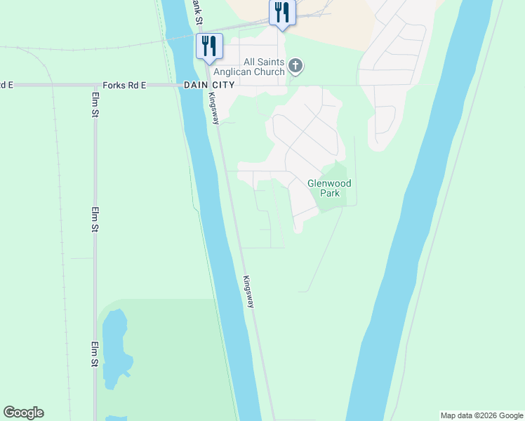 map of restaurants, bars, coffee shops, grocery stores, and more near Regatta Drive in Welland