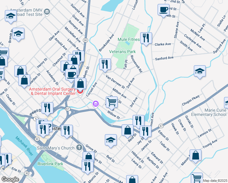 map of restaurants, bars, coffee shops, grocery stores, and more near 28 Milton Avenue in Amsterdam