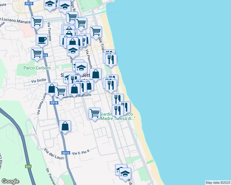 map of restaurants, bars, coffee shops, grocery stores, and more near 10 Via Cornelio Nepote in San Benedetto del Tronto