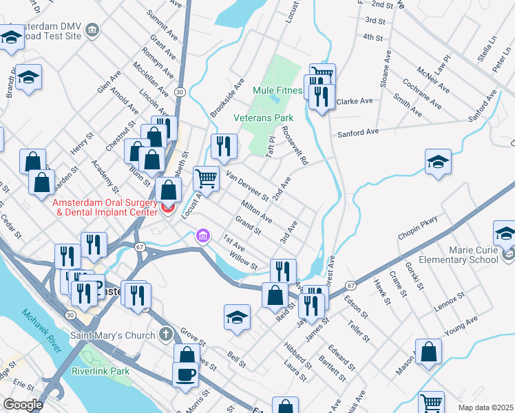map of restaurants, bars, coffee shops, grocery stores, and more near 28 Milton Avenue in Amsterdam
