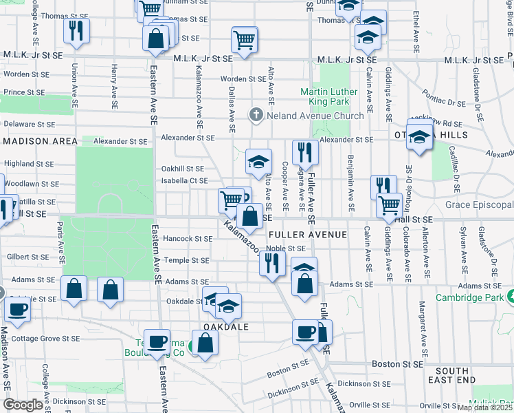map of restaurants, bars, coffee shops, grocery stores, and more near 1133 Alto Avenue Southeast in Grand Rapids