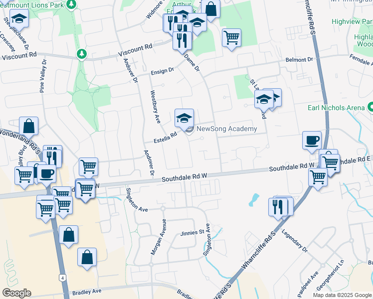 map of restaurants, bars, coffee shops, grocery stores, and more near 27 Saint Clair Crescent in London