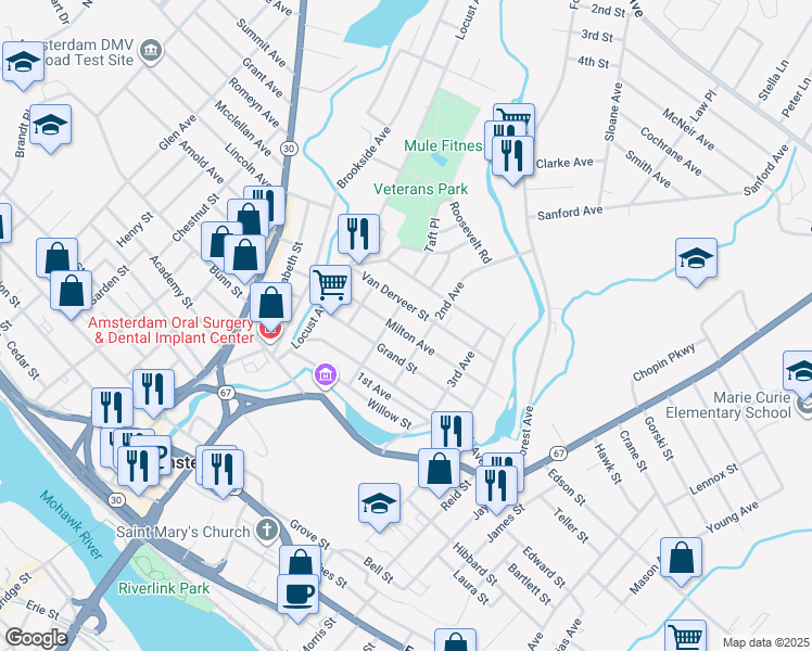 map of restaurants, bars, coffee shops, grocery stores, and more near 28 Milton Avenue in Amsterdam