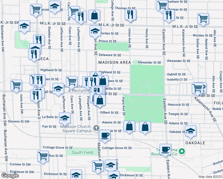map of restaurants, bars, coffee shops, grocery stores, and more near 456 Umatilla Street Southeast in Grand Rapids