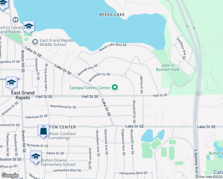 map of restaurants, bars, coffee shops, grocery stores, and more near 2915 Hall Street Southeast in Grand Rapids