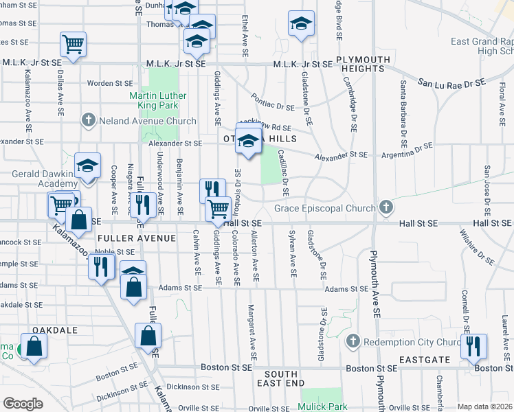 map of restaurants, bars, coffee shops, grocery stores, and more near 1133 West Chippewa Drive Southeast in Grand Rapids