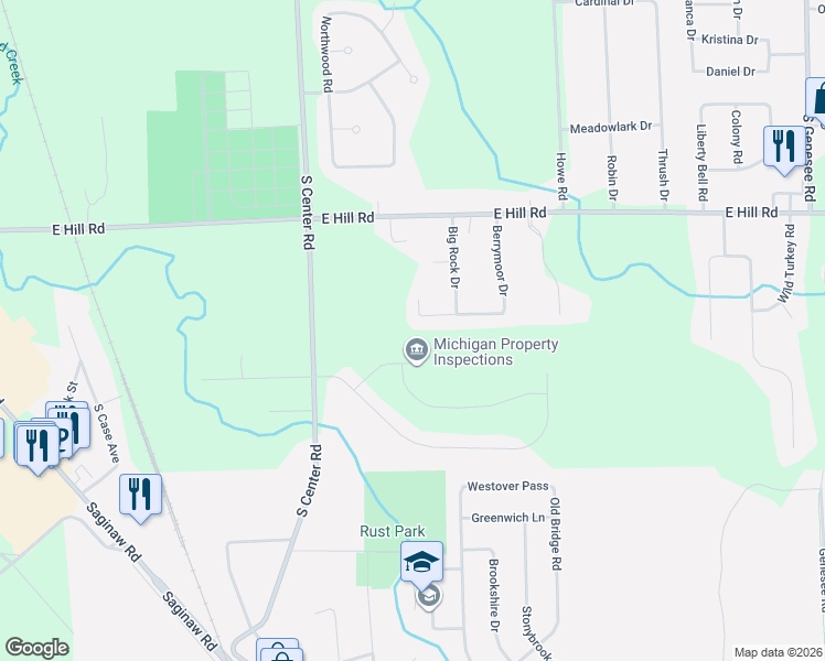 map of restaurants, bars, coffee shops, grocery stores, and more near 4102 Heather Hill Drive in Grand Blanc