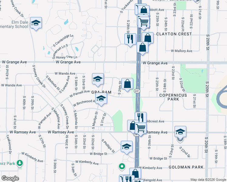 map of restaurants, bars, coffee shops, grocery stores, and more near 5654 South 30th Street in Milwaukee