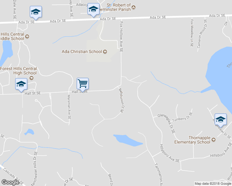 map of restaurants, bars, coffee shops, grocery stores, and more near 1215 Ballybunion Court Southeast in Grand Rapids