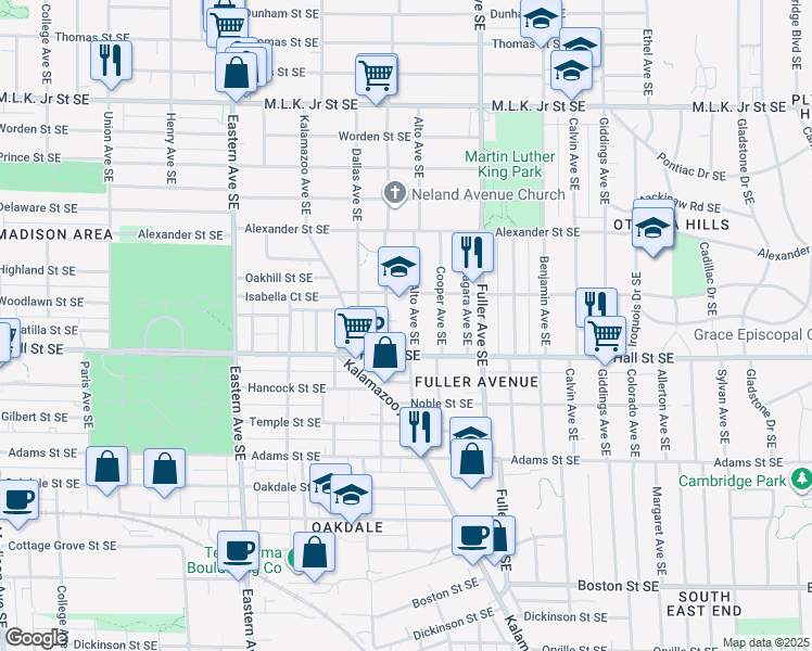map of restaurants, bars, coffee shops, grocery stores, and more near 1133 Alto Avenue Southeast in Grand Rapids