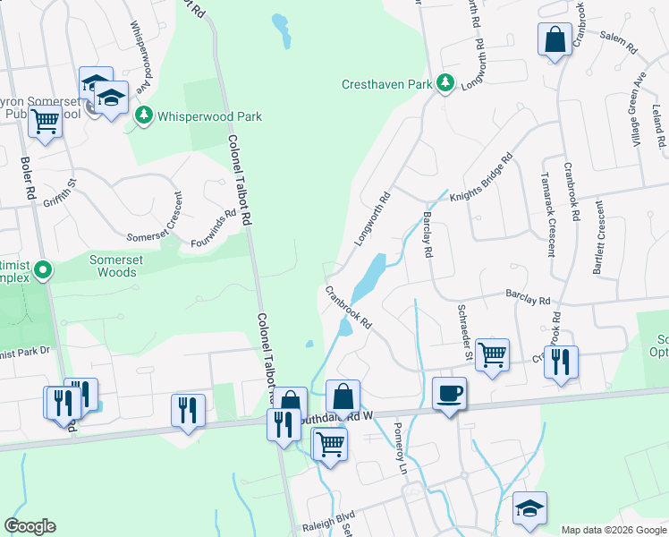map of restaurants, bars, coffee shops, grocery stores, and more near 1011 Longworth Road in London