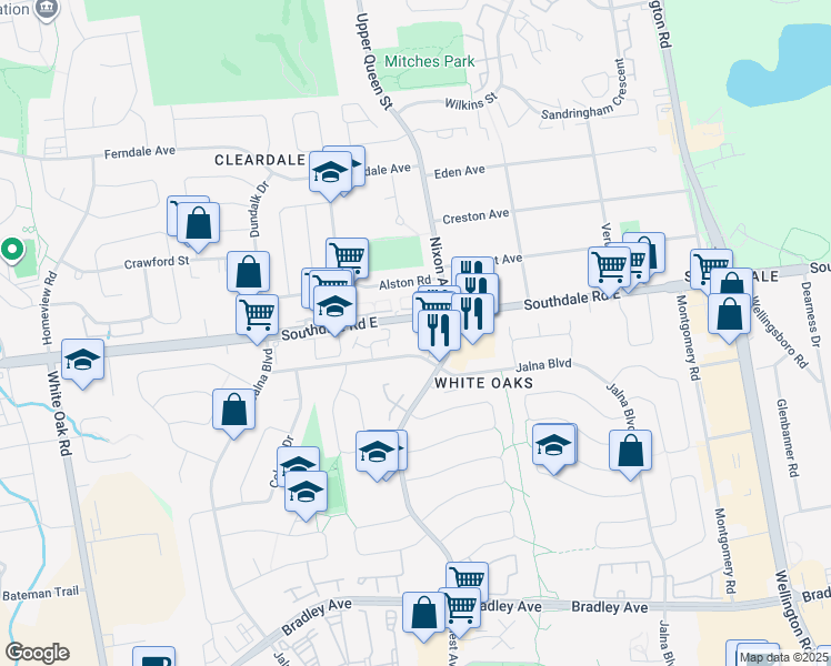 map of restaurants, bars, coffee shops, grocery stores, and more near 900 Jalna Boulevard in London