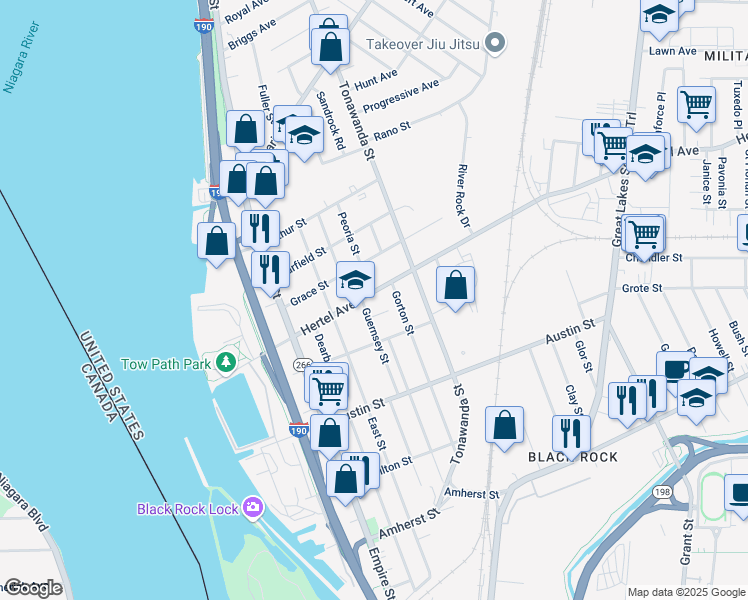 map of restaurants, bars, coffee shops, grocery stores, and more near 244 Gorton Street in Buffalo