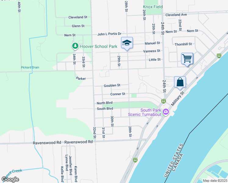 map of restaurants, bars, coffee shops, grocery stores, and more near 2913 Conner Street in Port Huron
