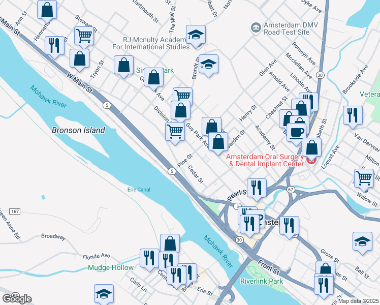 map of restaurants, bars, coffee shops, grocery stores, and more near 98 Division Street in Amsterdam