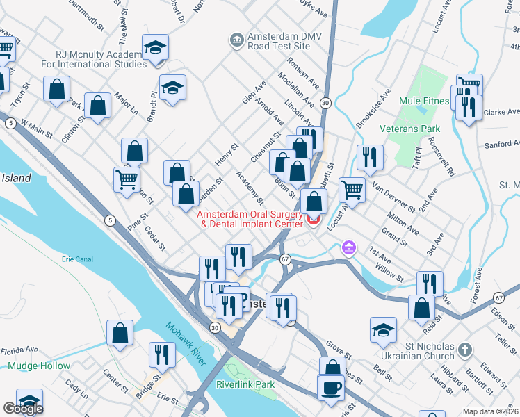 map of restaurants, bars, coffee shops, grocery stores, and more near 19 Academy Street in Amsterdam