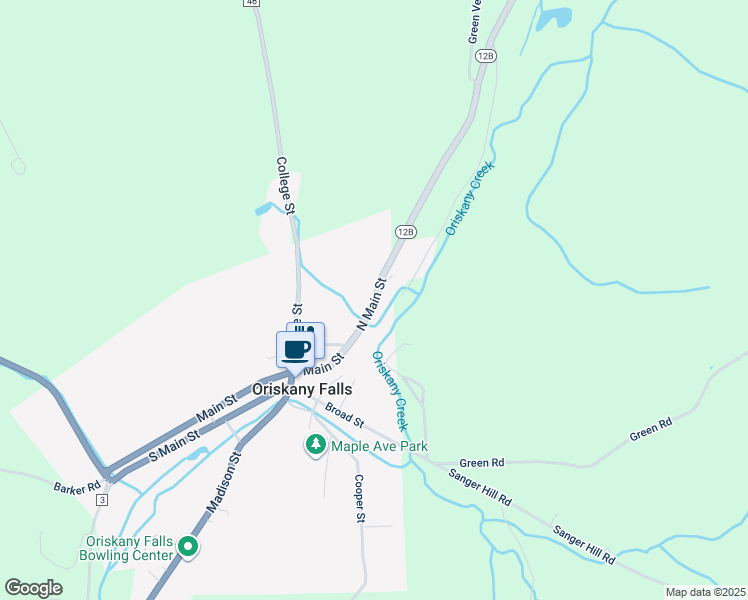 map of restaurants, bars, coffee shops, grocery stores, and more near 177 North Main Street in Oriskany Falls