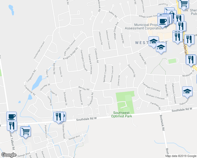 map of restaurants, bars, coffee shops, grocery stores, and more near 746 Cranbrook Road in London