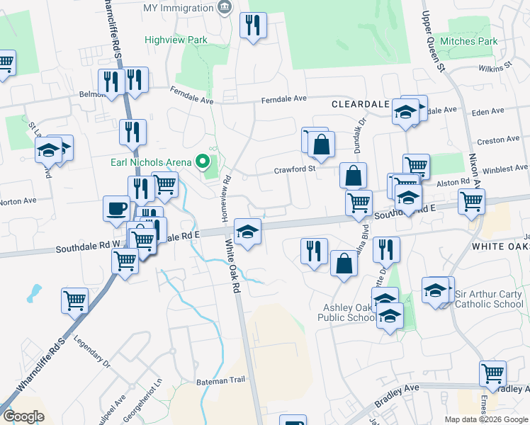 map of restaurants, bars, coffee shops, grocery stores, and more near 54 Ansondale Road in London