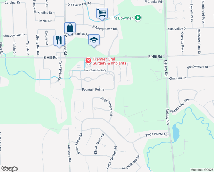 map of restaurants, bars, coffee shops, grocery stores, and more near 6041 Fountain Pointe in Grand Blanc