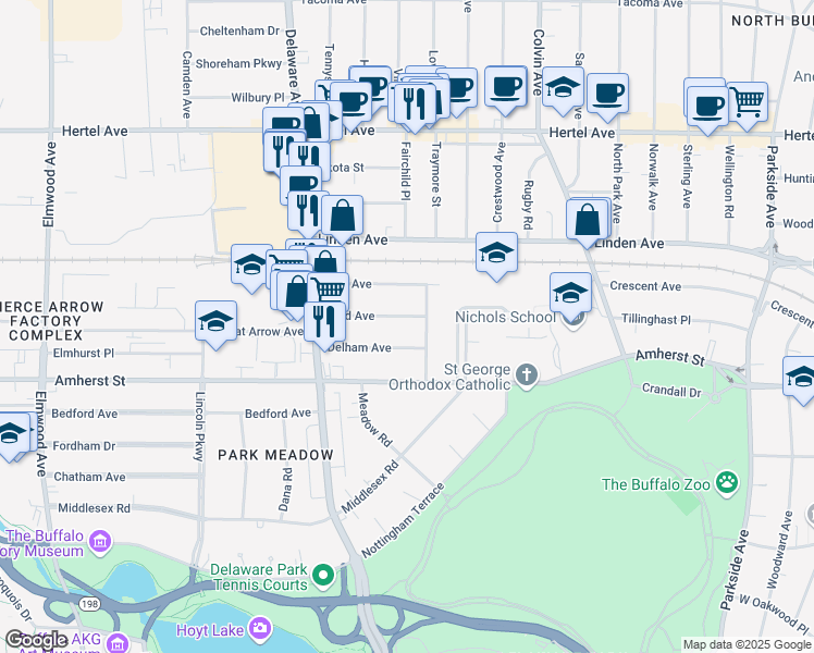 map of restaurants, bars, coffee shops, grocery stores, and more near 52 Edge Park Avenue in Buffalo
