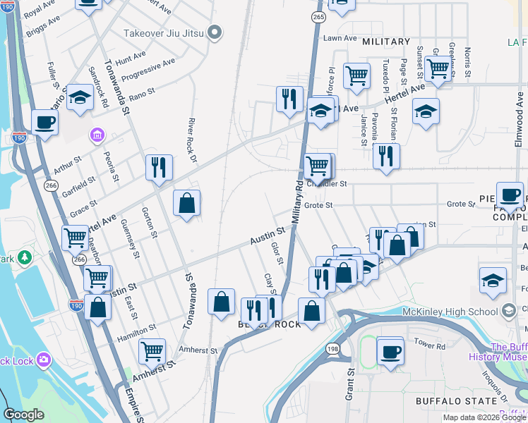 map of restaurants, bars, coffee shops, grocery stores, and more near 36 Joslyn Place in Buffalo