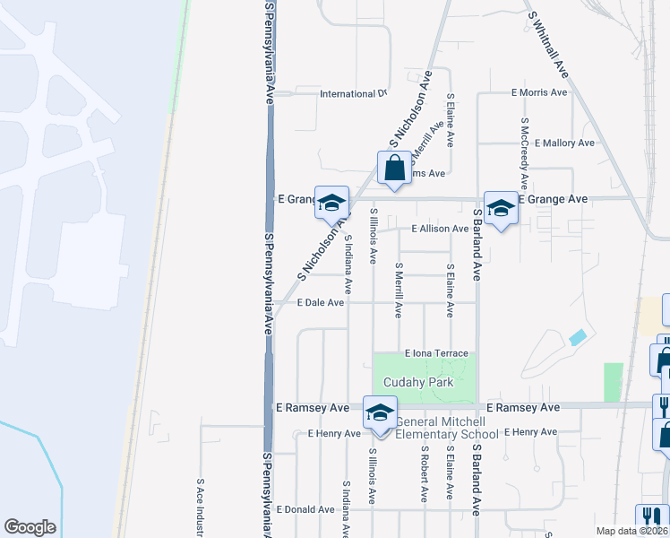map of restaurants, bars, coffee shops, grocery stores, and more near 2536 East Belsar Avenue in Cudahy