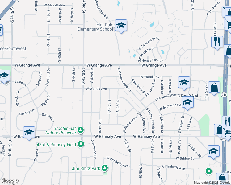map of restaurants, bars, coffee shops, grocery stores, and more near 5623 South 39th Street in Milwaukee
