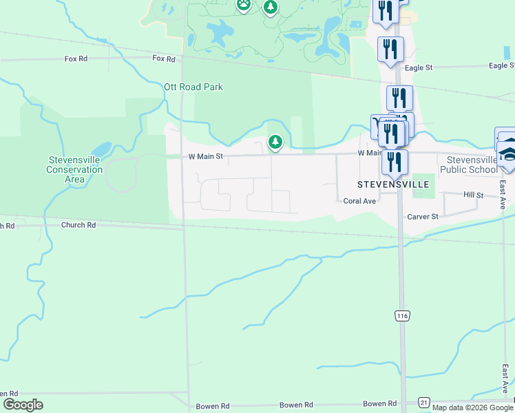 map of restaurants, bars, coffee shops, grocery stores, and more near 3962 Lower Coach Road in Fort Erie