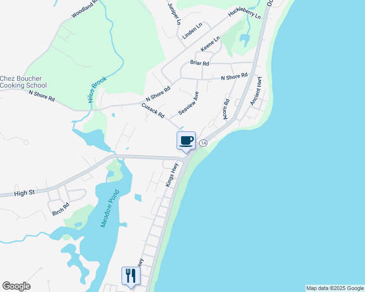 map of restaurants, bars, coffee shops, grocery stores, and more near 933 New Hampshire 1A in Hampton