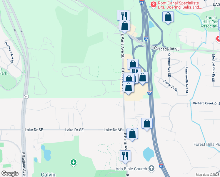 map of restaurants, bars, coffee shops, grocery stores, and more near 1134 Heron Meadow Court Southeast in Grand Rapids