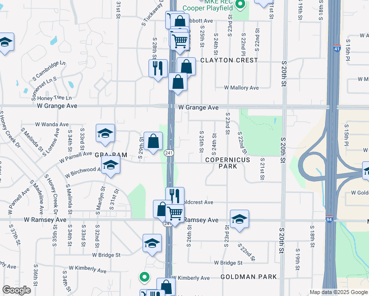 map of restaurants, bars, coffee shops, grocery stores, and more near 2538 West Parnell Avenue in Milwaukee